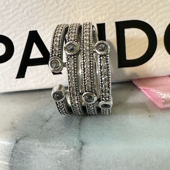 Authentic Pandora Silver Shimmering Ocean Ring #191002CZF Size 52 (6) - Picture 2 of 7